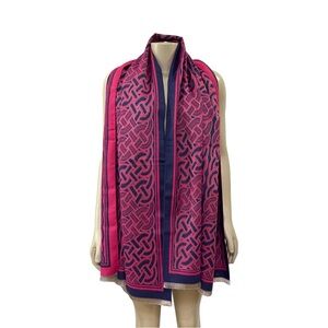 Pink and Navy Patterned Scarf
